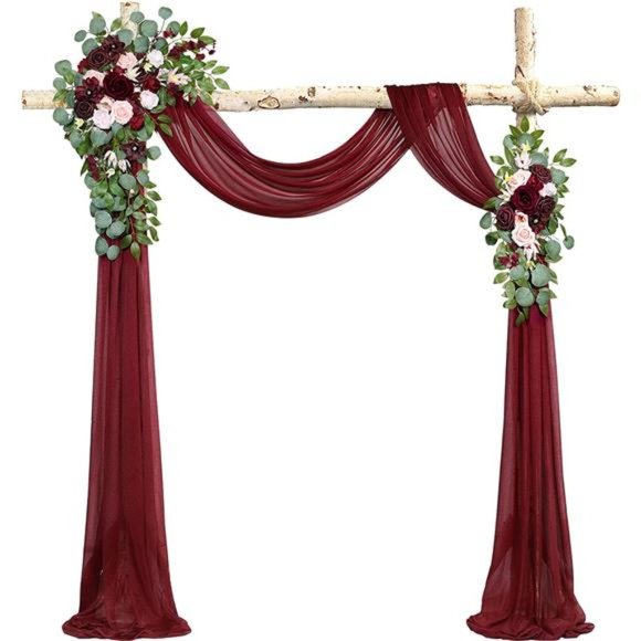 Burgundy Wedding Artificial Arch Flowers Kit (Pack of3) with 26Ft Shiny Burgundy